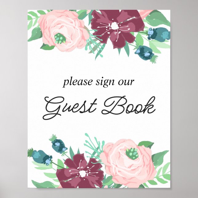 Poster Signez notre livre d'or. Fleurs de jardin boho vio (Devant)