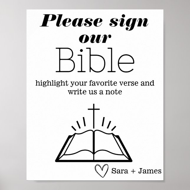 Poster Signez Notre Mariage biblique Livre d'or, Signe mo (Devant)