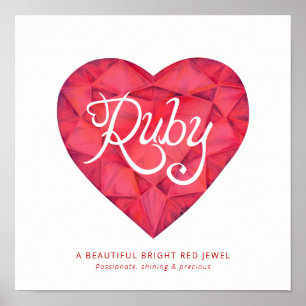Poster Signification du nom Ruby cœur aquarelle rouge gem
