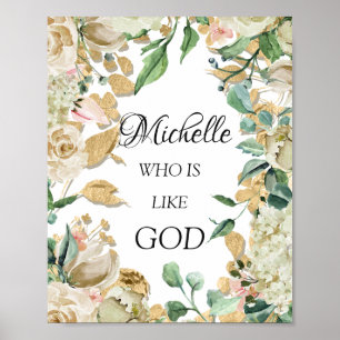 Poster Signification du prénom Michelle Florales Mariage 