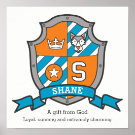 Poster Signification du prénom Shane lettre S blason de c