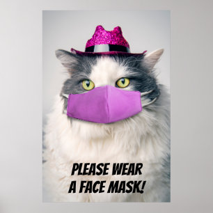 Poster S'il vous plaît porter un Masque Visage Cute Chat