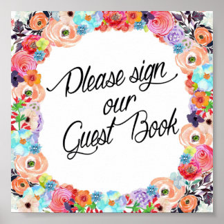 Poster S'Il Vous Plaît Signez Notre Livre D'Invité Floral