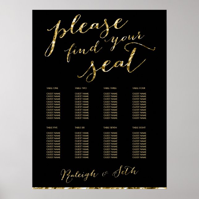 Poster S'il vous plaît trouver votre siège Mariage Gold F (Devant)
