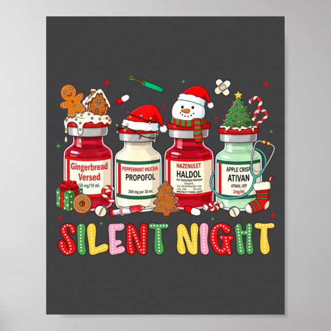 Poster Silent Night Funny Nurse Christmas Design Long Sle (Devant)