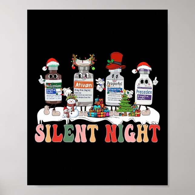 Poster Silent Night Merry Christmas Nurse Pills Pharmacis (Devant)
