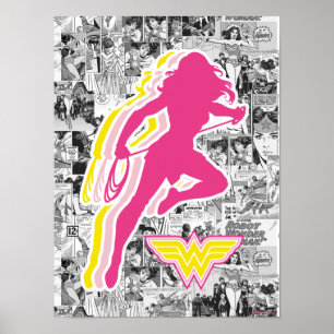 Poster Silhouette à couche rose jaune de Wonder Woman