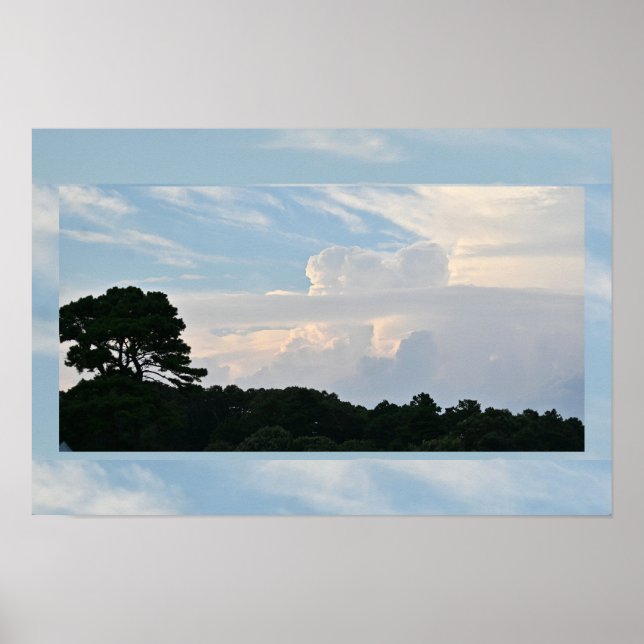 Poster Silhouette Arbre avec nuages (Devant)