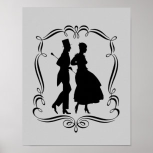 Poster Silhouette Art De La Fête Homme Et Femme Élégante