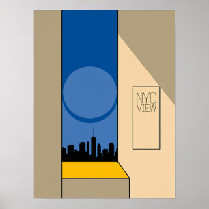 Poster Silhouette artistique géométrique bleue de l'horiz
