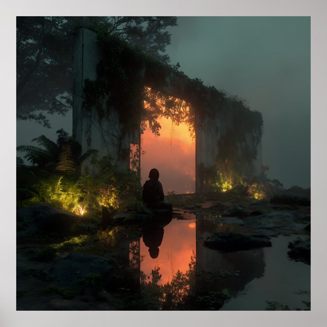 Poster Silhouette Before Fiery Ruin Sunset (Devant)