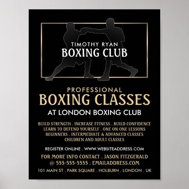 Poster Silhouette Boxing Match, Boxing Class Advert (Devant)