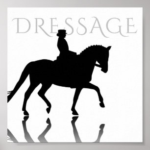 Poster Silhouette Cheval Dressage avec Réflexion