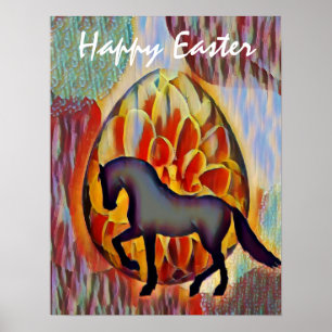 Poster Silhouette Cheval et Oeuf de Pâques Joyeux Pâques