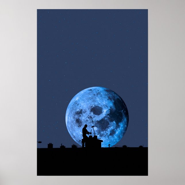 Poster silhouette de balayage de cheminée sur le toit con (Devant)