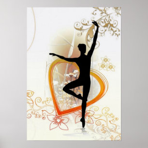 Poster Silhouette de Ballerina avec design abstrait flora