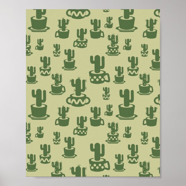 Poster Silhouette de cactus succulent en tasses et pots (Devant)
