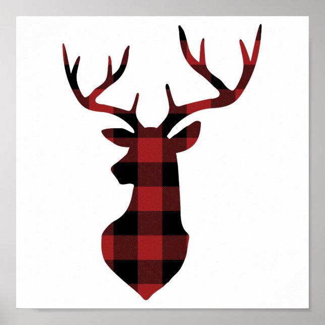 Poster Silhouette de cerfs de Noël Plaid Buffalo Rouge (Devant)