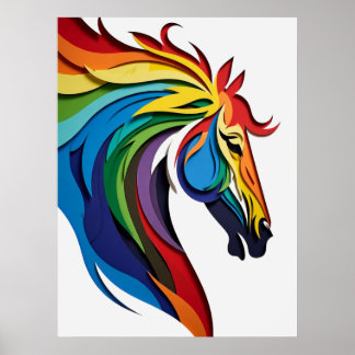 Poster Silhouette de cheval arc-en-ciel vibrant