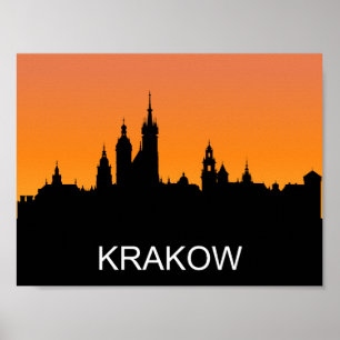 Poster Silhouette de Cracovie, coucher du soleil d'été, i