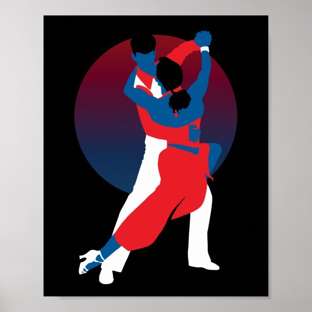 Poster Silhouette de danse rouge et bleu - Danseurs de ta (Devant)