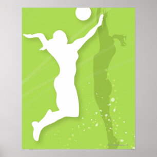 Poster Silhouette de deux femmes jouant au volleyball