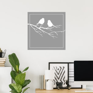 Poster Silhouette de deux petits moineaux blancs personna