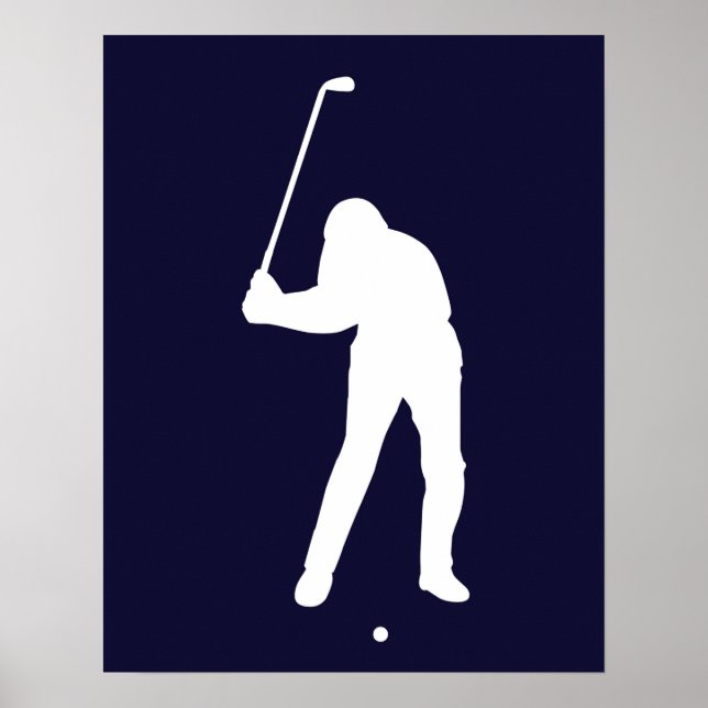 Poster Silhouette de golfeur sur le point de frapper ball (Devant)