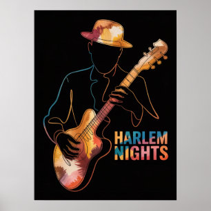 Poster silhouette de guitare pour les nuits de Harlem