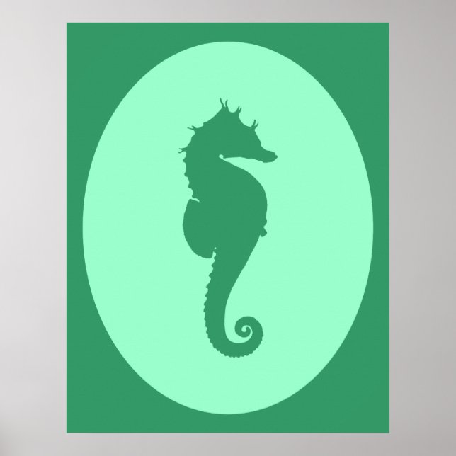 Poster Silhouette de hippocampe vert (Devant)