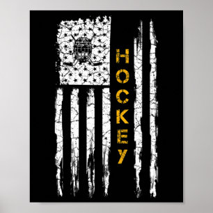 Poster Silhouette de joueur de hockey avec drapeau améric