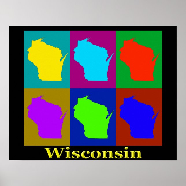 Poster Silhouette de la carte du Wisconsin (Devant)