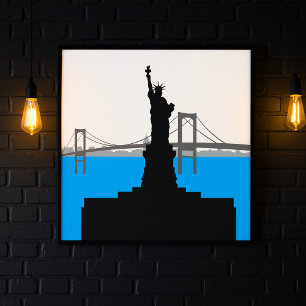 Poster Silhouette de la Statue de la Liberté sur la Skyli