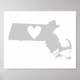Poster Silhouette de l'État du Massachusetts en forme de