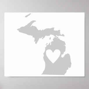 Poster Silhouette de l'État du Michigan en forme de cœur