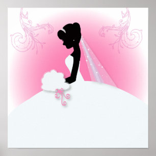 Poster Silhouette de mariée rose Mrs Right