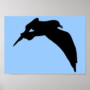 Poster Silhouette de mouette noire glissant dans le ciel