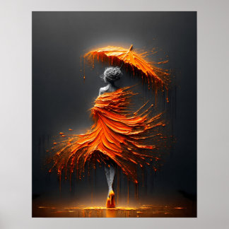 Poster Silhouette de parapluie orange Impasto