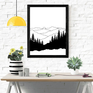 Poster Silhouette de pin montagneux