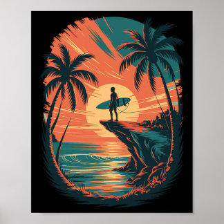 Poster Silhouette de planche de surf rétro Surf Surfing P