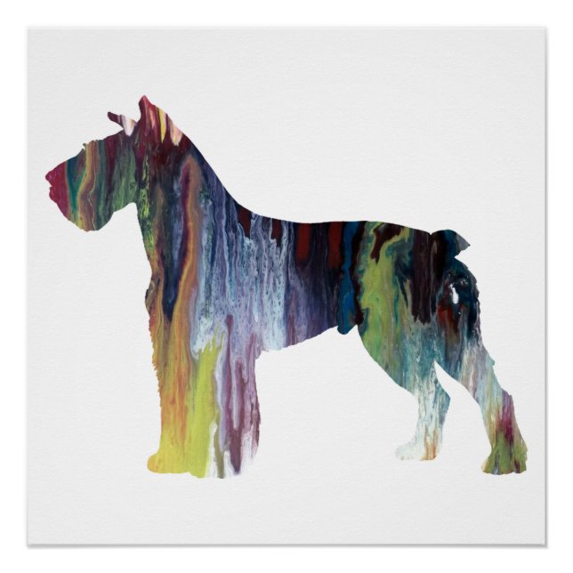Poster Silhouette de Schnauzer abstrait coloré (Devant)