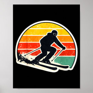 Poster Silhouette de skieur au coucher du soleil vintage 
