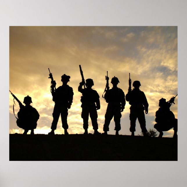 Poster Silhouette de soldats de la 101e division aéroport (Devant)