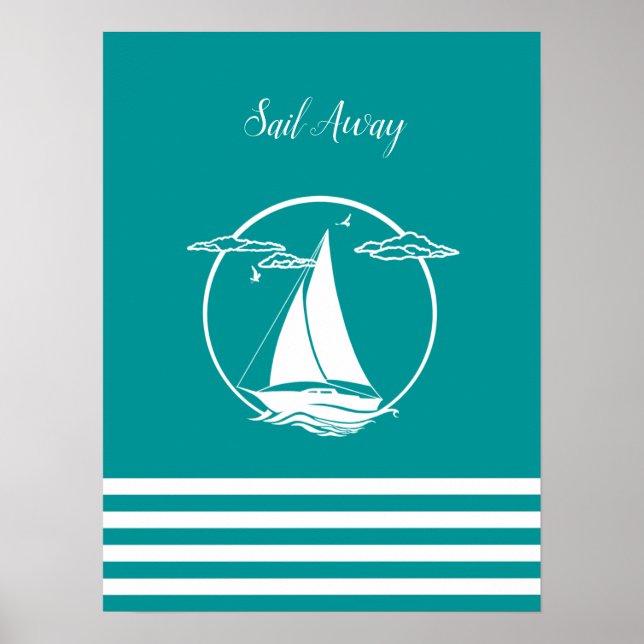Poster Silhouette de voilier blanc nautique/Voile hors ro (Devant)