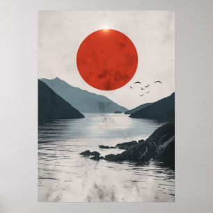 Poster Silhouette du paysage japonais