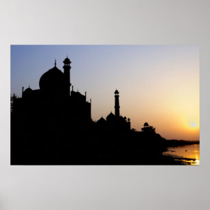 Poster Silhouette du Taj Mahal au coucher du soleil, Agra