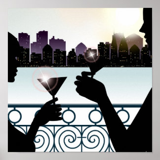 Poster Silhouette d'un couple de lunettes à martini
