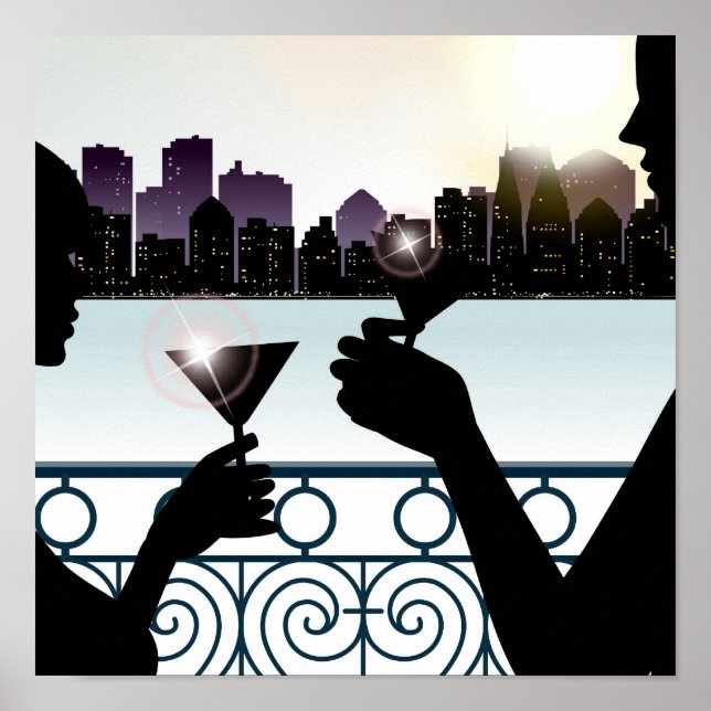 Poster Silhouette d'un couple de lunettes à martini (Devant)