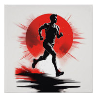 Silhouette d'un coureur avec soleil rouge