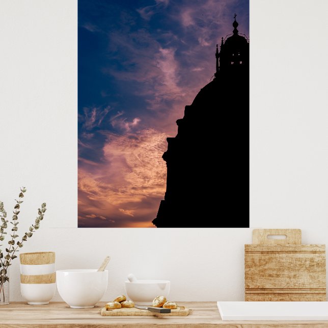 Poster Silhouette d'une église au coucher du soleil à Rom (Cuisine)